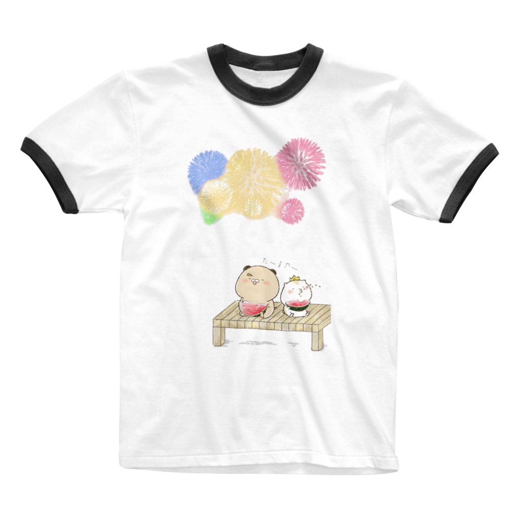 はむ汰の落書き Official Storeのゆずひこ&ぷぅ王子　花火(片面印刷) Ringer T-Shirt