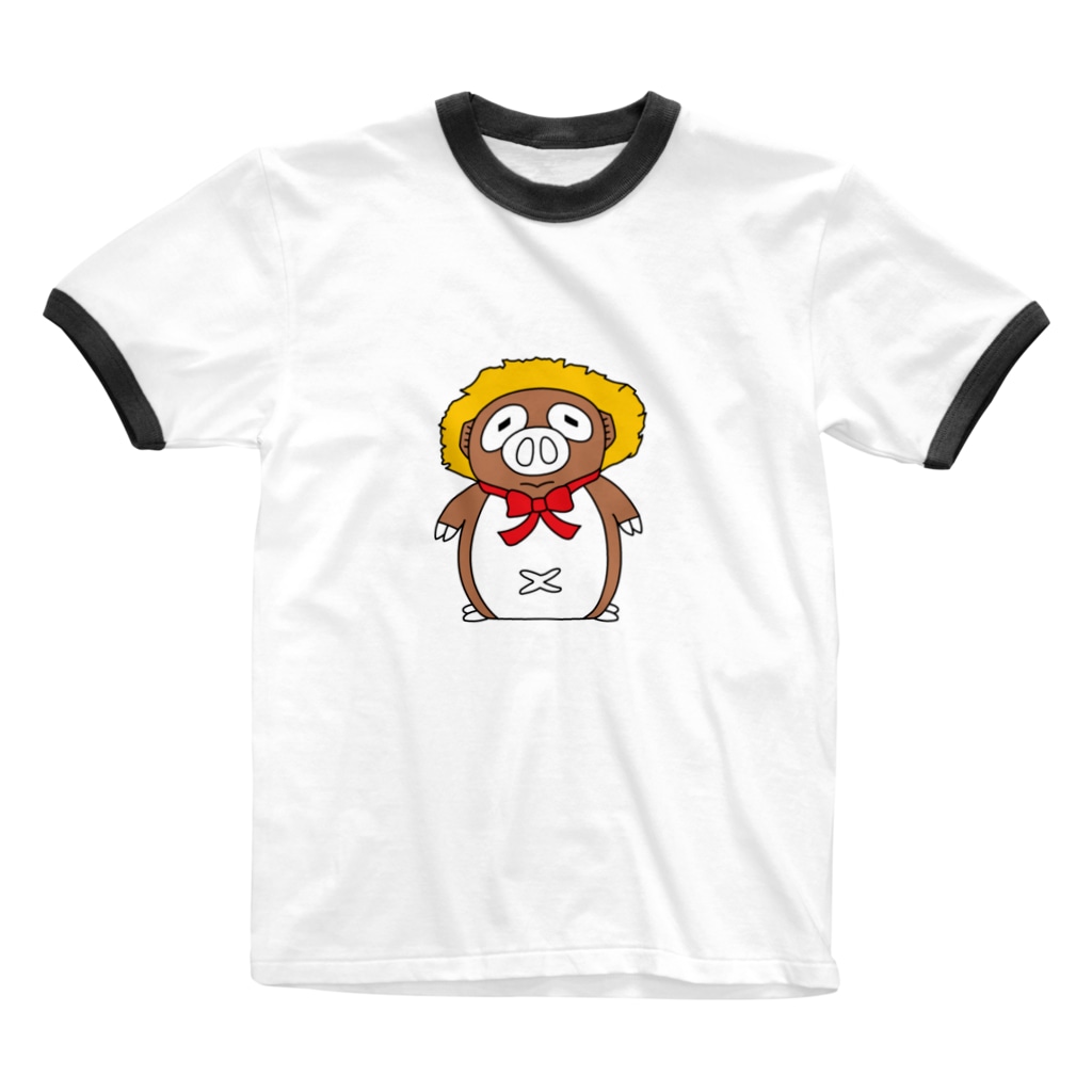 豚人イラストのパンダ武島のブタヌキ（全身版） Ringer T-Shirt
