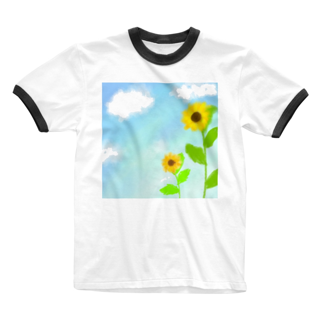 Lily bird（リリーバード）の青空とひまわり Ringer T-Shirt