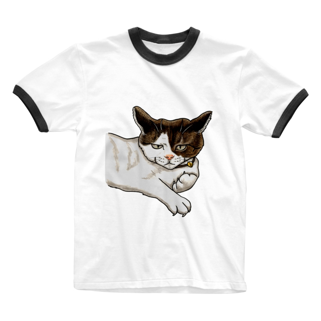 猫相の悪い猫がこちらをみている 鼠の王国製作所 Thekingofmouse のリンガーtシャツ通販 Suzuri スズリ