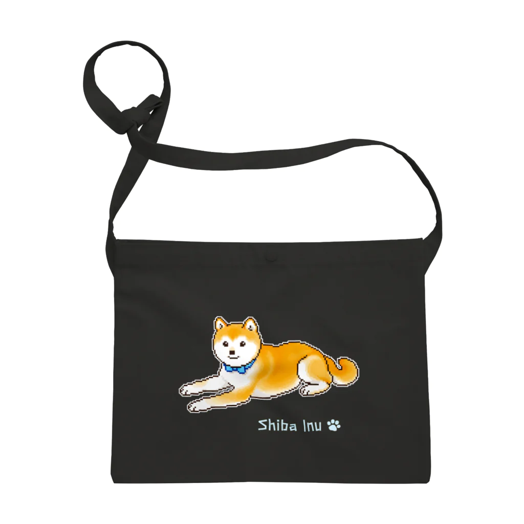 Shiba Inu Streetの水色の首輪をつけてゆったり座る柴犬のドット絵 サコッシュ