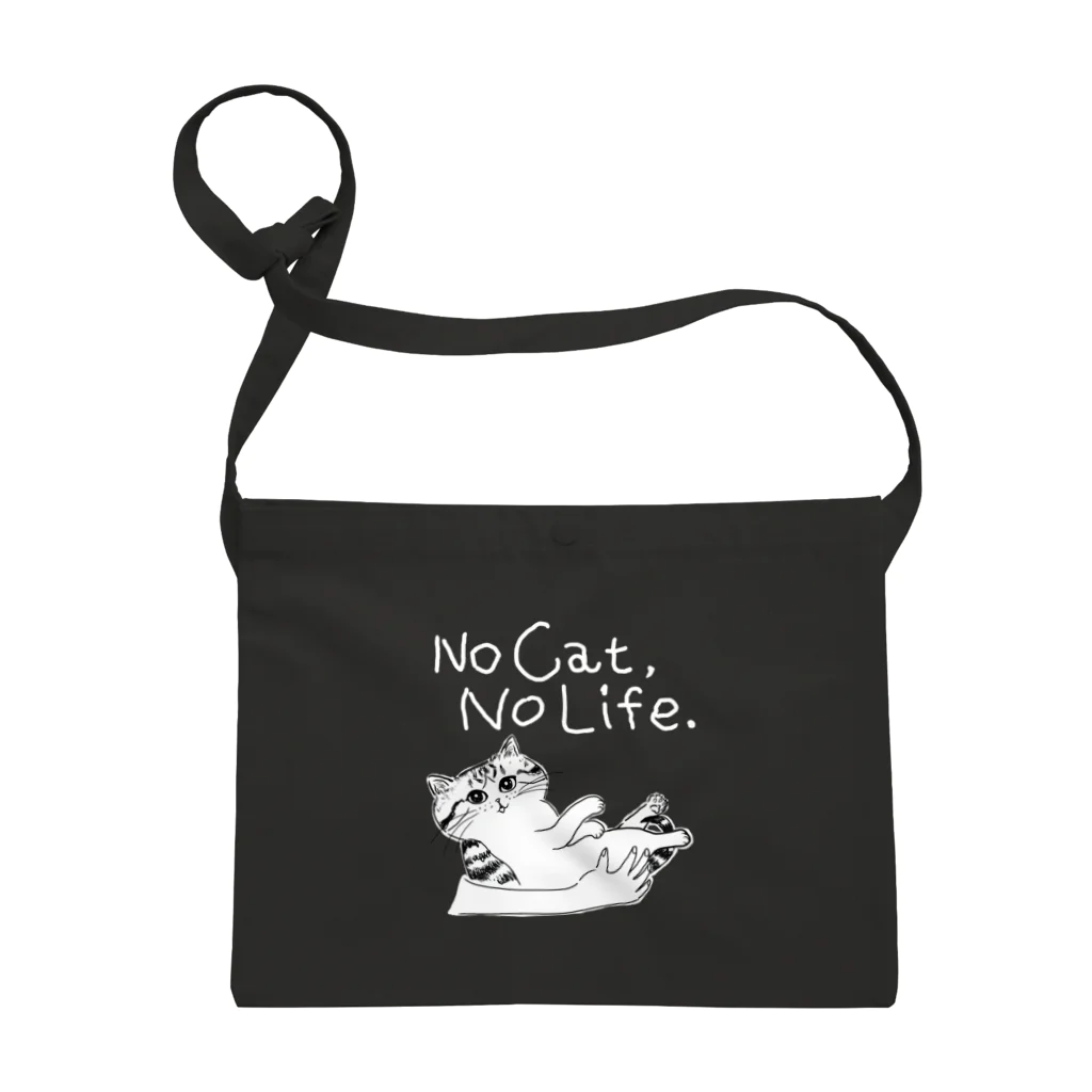 TomoshibiのNo Cat, No Life. 抱っこ猫 濃い色限定 白ロゴ Sacoche