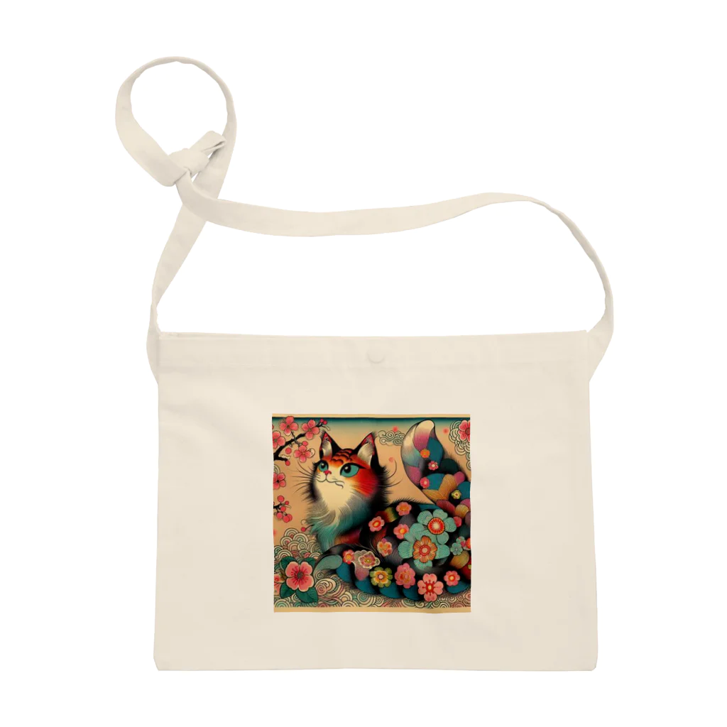 chaochao0701の浮世絵風　カラフル猫「Ukiyo-e-style Colorful Cat」「浮世绘风格的多彩猫」 サコッシュ