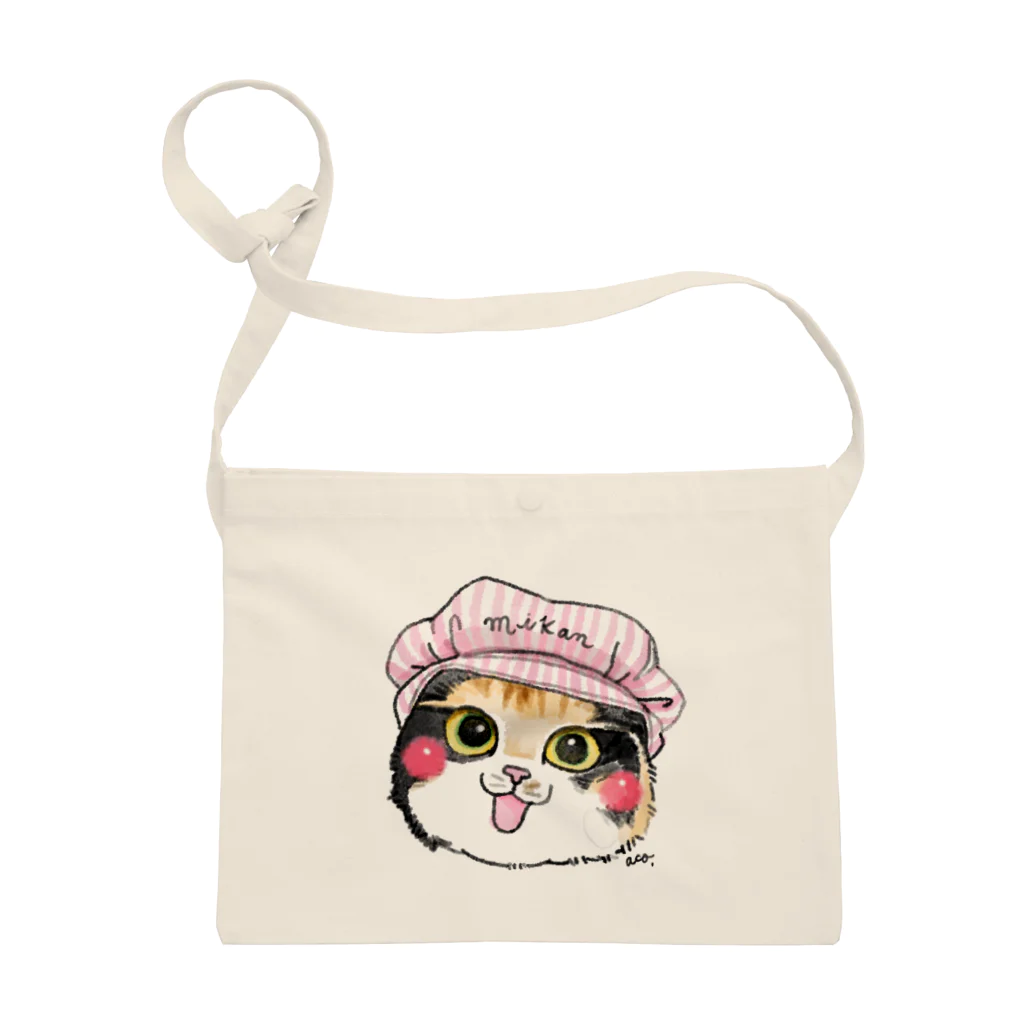 shop あこ猫犬屋のピンク帽のみかんちゃん サコッシュ