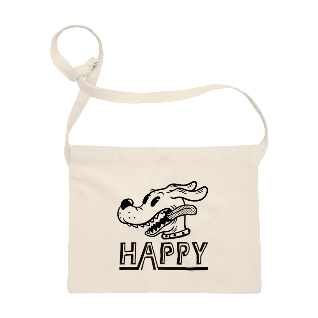 nidan-illustrationのhappy dog (black ink) Sacoche