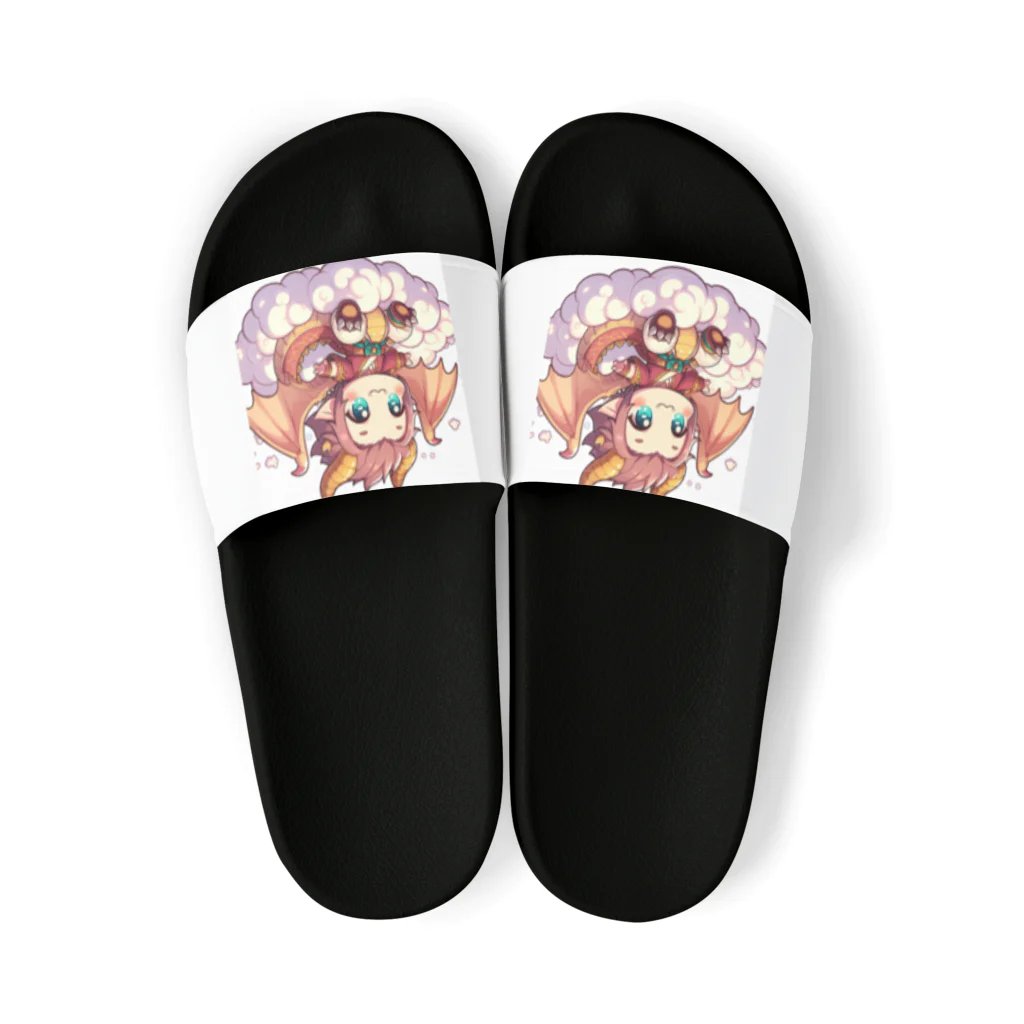 可愛らしいドラゴンのイラストグッズ店の一匹の可愛らしいドラゴンのマスコット Sandals