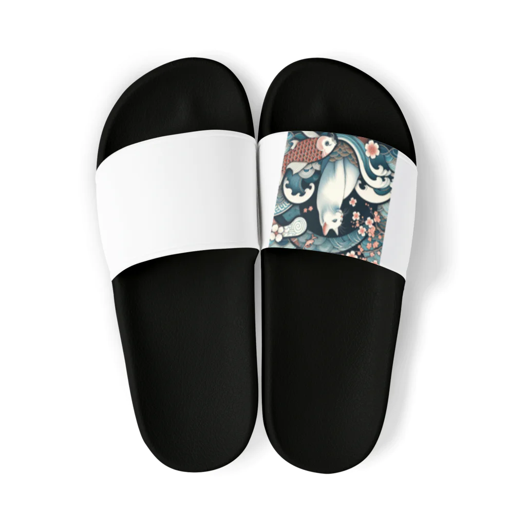 EMAKIの和紋様 x 猫　鯉と桜と波 Sandals