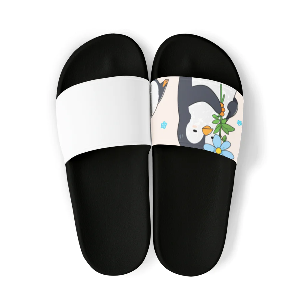 ganeshaの花を持ったかわいいペンギン Sandals