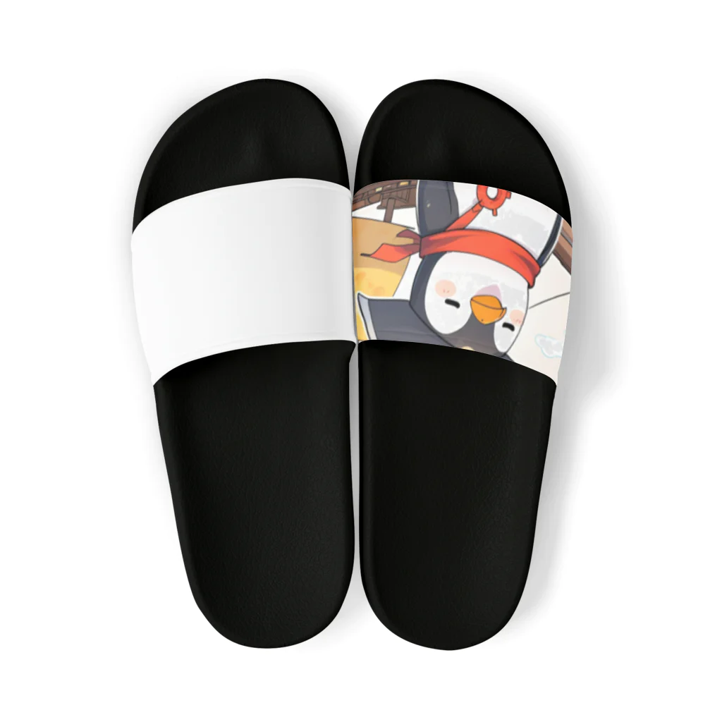 ganeshaのおもちゃの海賊船に乗ったかわいいペンギン Sandals