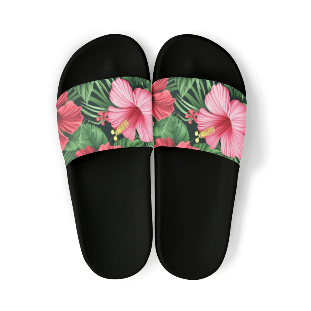 オンラインショップイエローリーフの赤色の花ハイビスカス Sandals