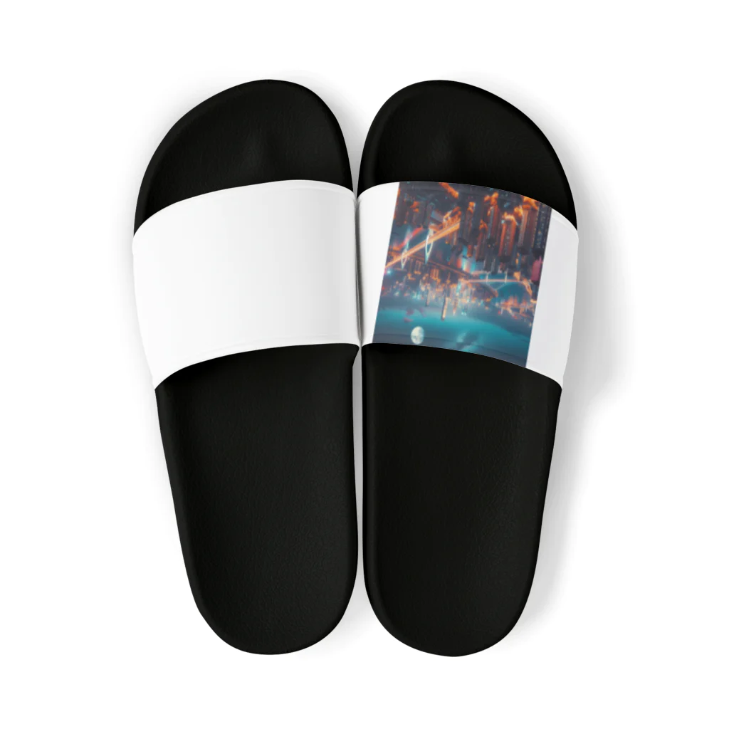 Teesignsの月夜に輝く未来都市 Sandals