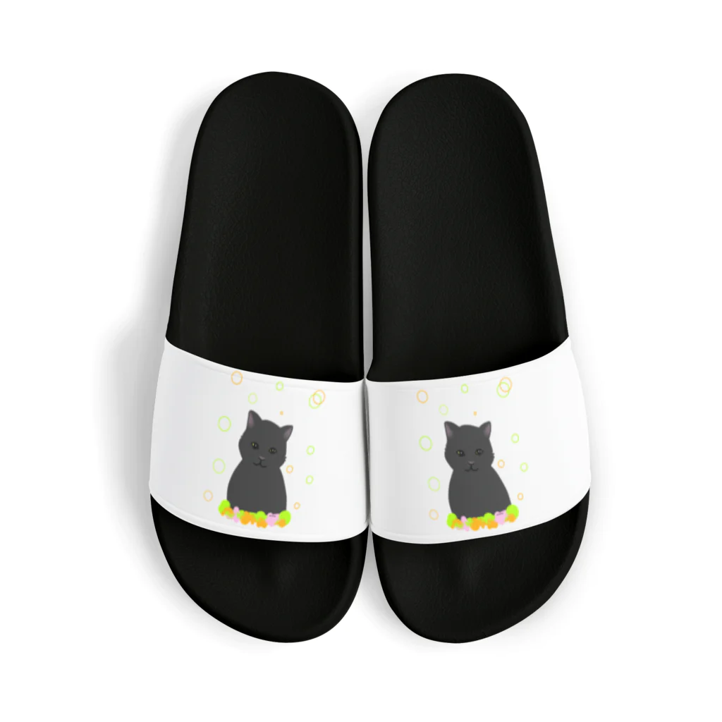 greetenの癒し猫 黒猫 Sandals