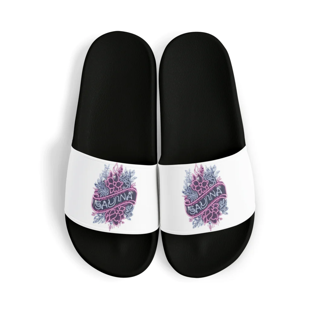 N SAUNA LOGOのネオン風花柄サウナロゴ11　花柄ver.4 Sandals