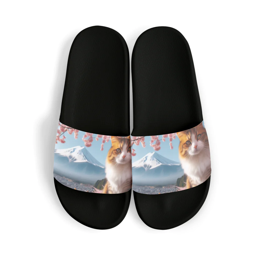 猫好き Japanの富士山と猫 Sandals