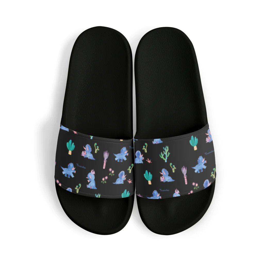 イラストレーター おおでゆかこのTriceratops (Black) Sandals