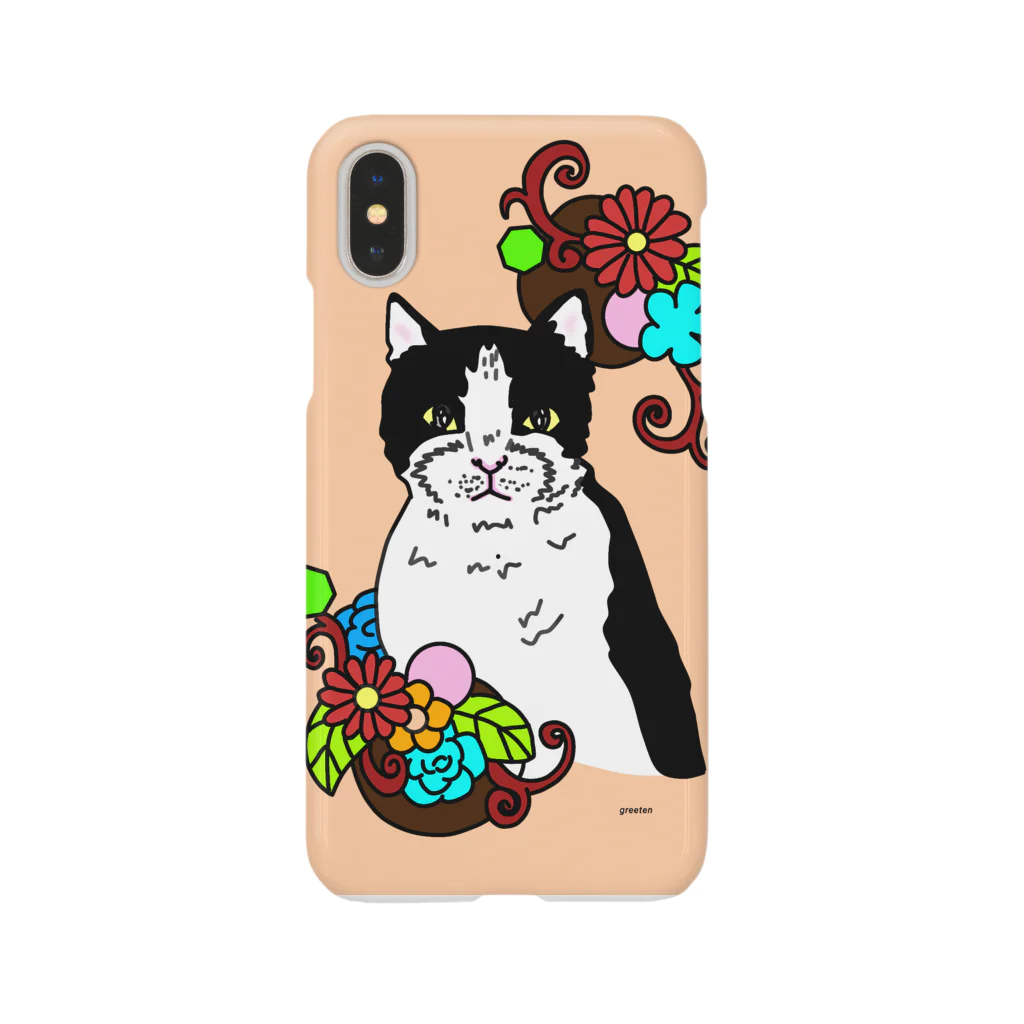 greetenのはちわれ猫と花　カラフル Smartphone Case