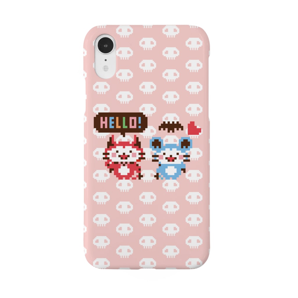 ミニマムユニヴァース@SUZURIのデビねこくんとデビねずちゃんドット絵 桃色 スマホケース Smartphone Case