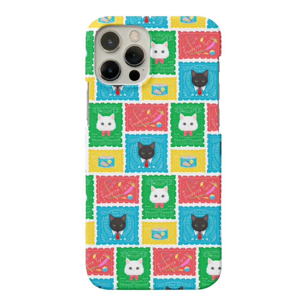 kima-maniのWhite cat & Black cat Stamp pattern Smartphone Case