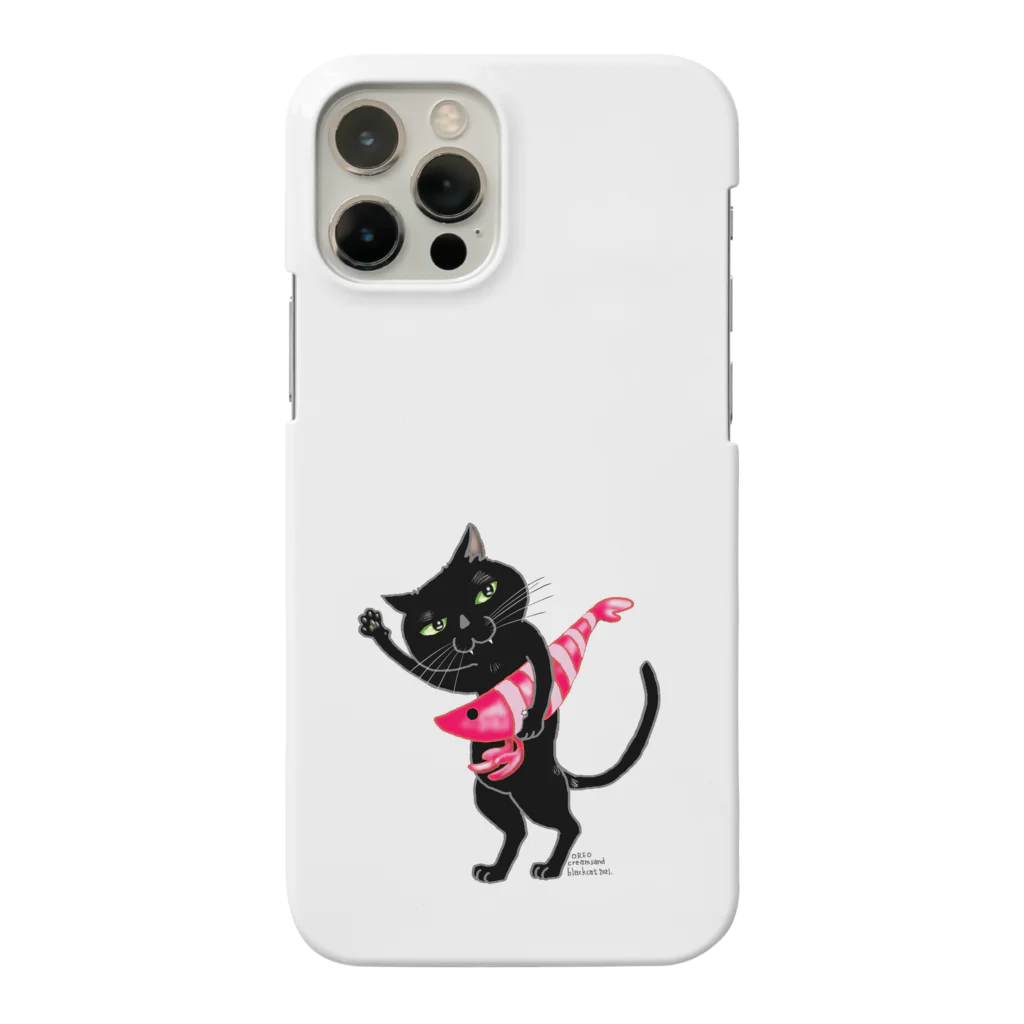 イケニャン黒猫オレオくんのエビ持ち黒猫パイセン Smartphone Case