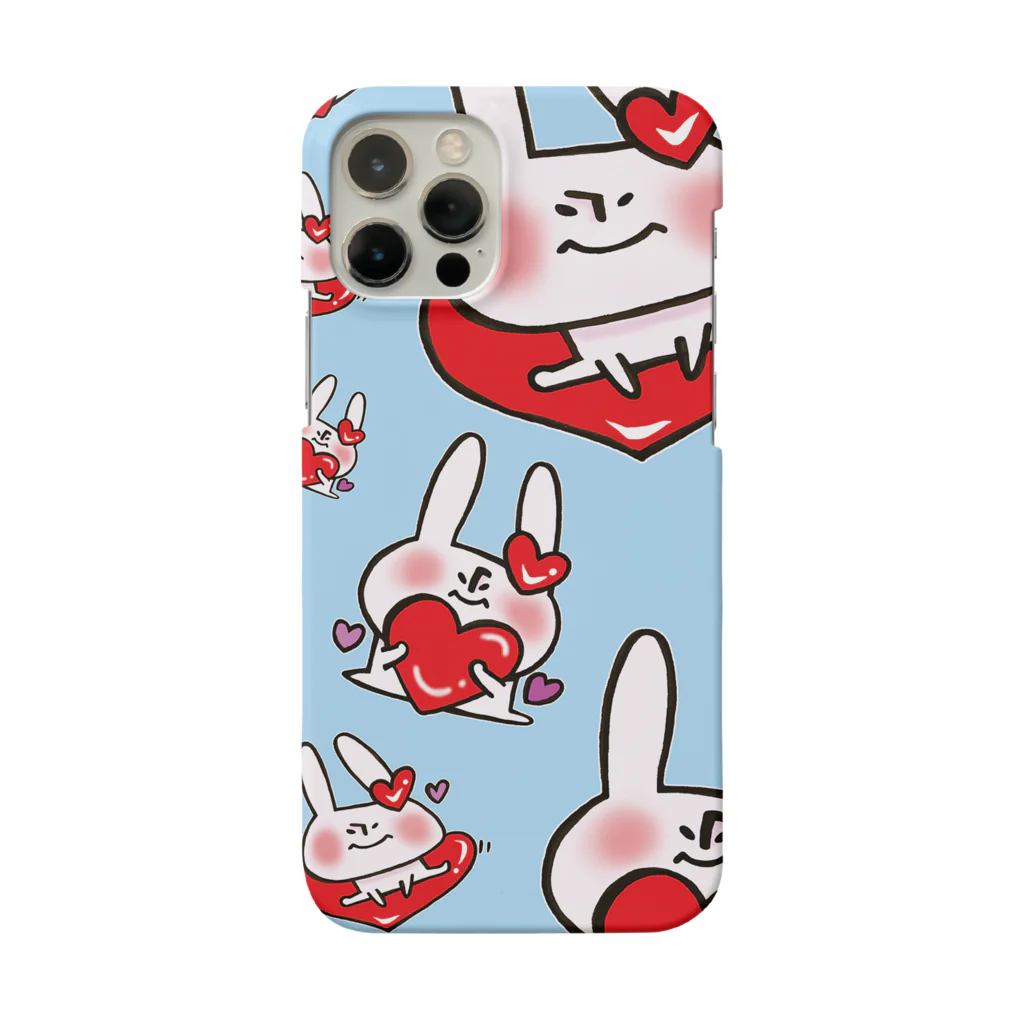 イラストレーター yasijunのハートうさぎスマートフォンケース (水色) Smartphone Case