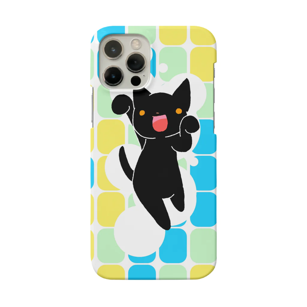 ヘーゼル色のどんぐりまなこの招き猫(黒)背景青系統 Smartphone Case