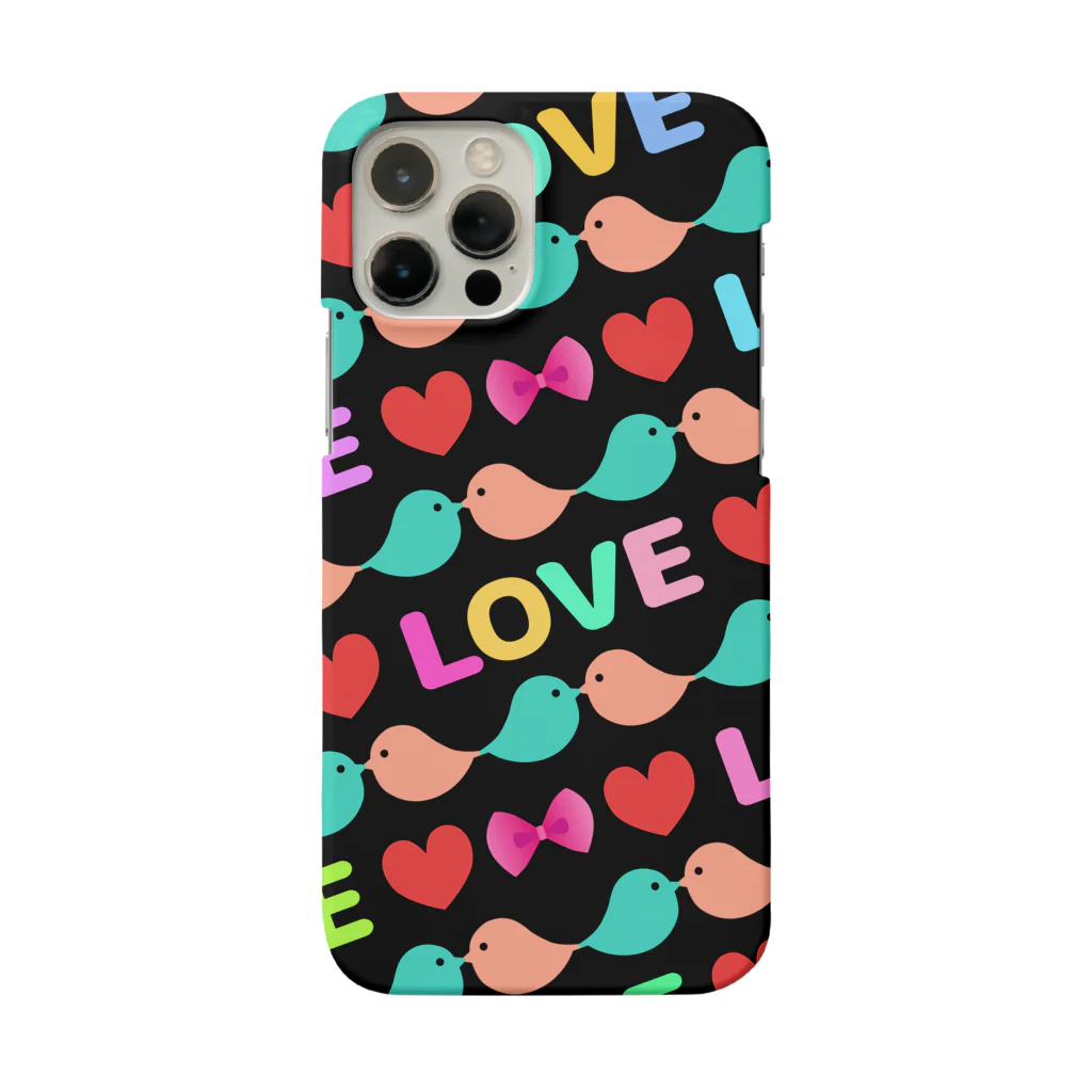 PINK FUKUMIYAのキュートなラブバード　LOVEハート　スマホケース　黒 Smartphone Case