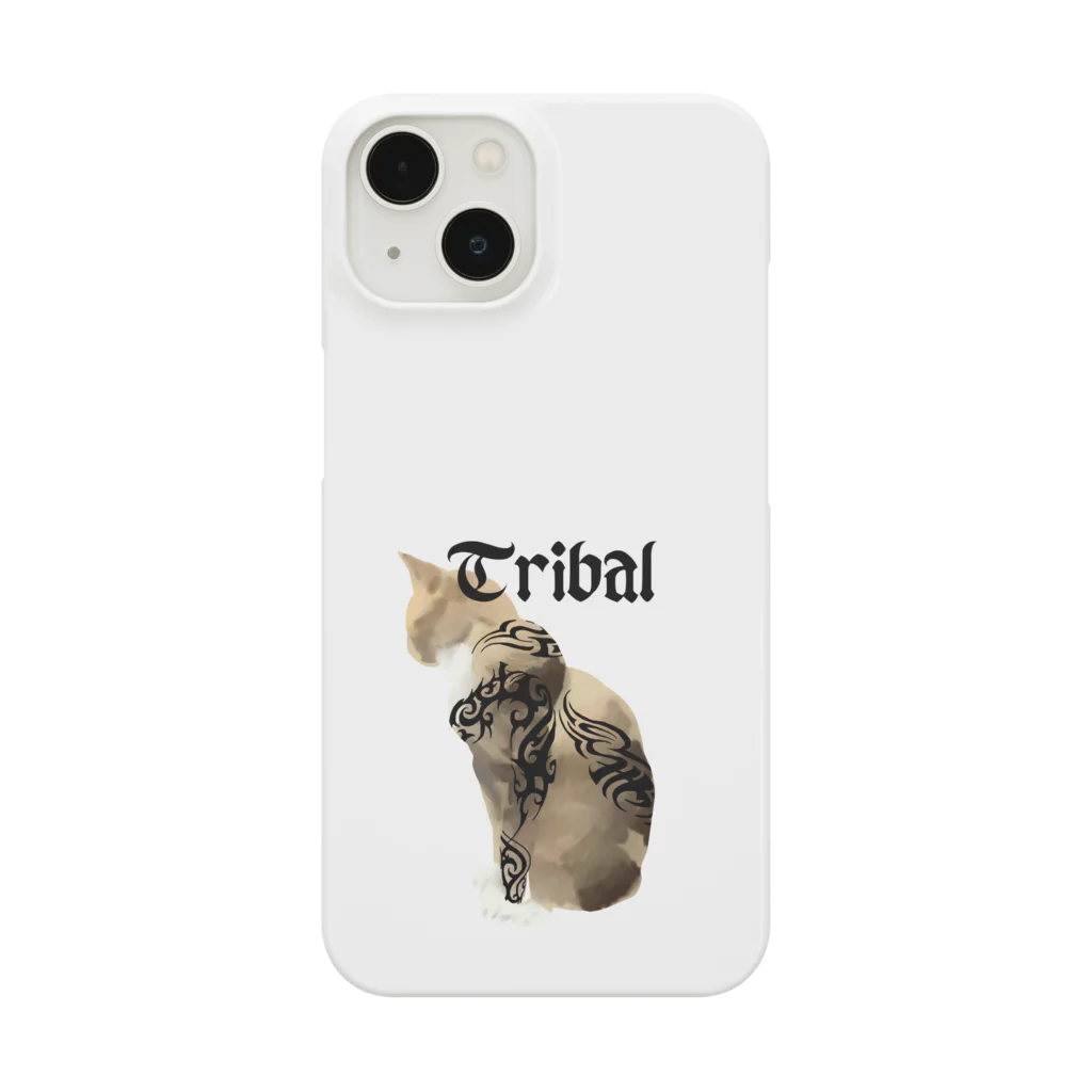 小鳥と映画館のトライバルデザインのマッチョ猫 Smartphone Case