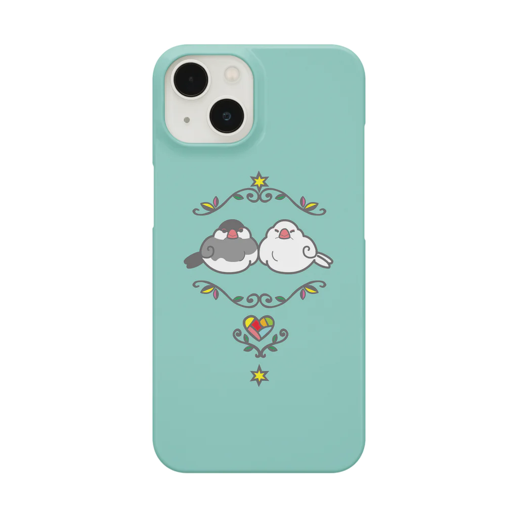 スズメノオウジサマの桜文鳥と白文鳥の仲良しスマホケース・水色 Smartphone Case