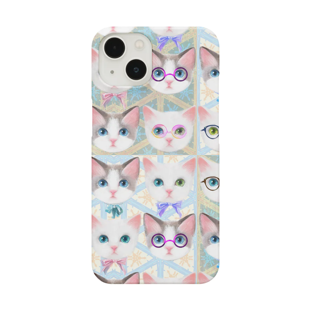 NORIMA'S SHOP のおしゃれなメガネをかけた猫たちと北欧風パターンイラスト Smartphone Case