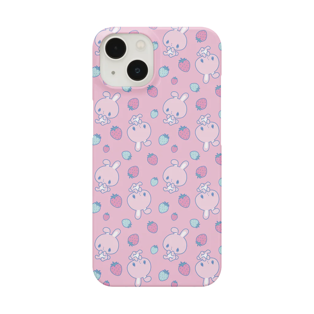Sugar Plum Shopのうさぎちゃん スマホケース いちご柄 ピンク Smartphone Case