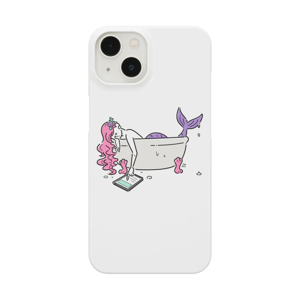 サトウノリコ*の浴室でタブレットを使う人魚【ピンク】 Smartphone Case