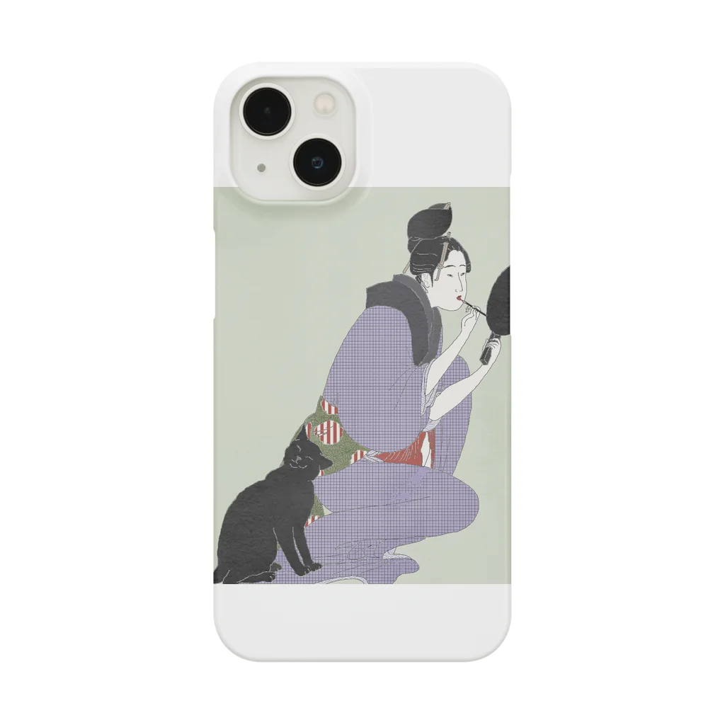 keeeeeep smilingの口紅を塗る女とスリスリする猫 Smartphone Case