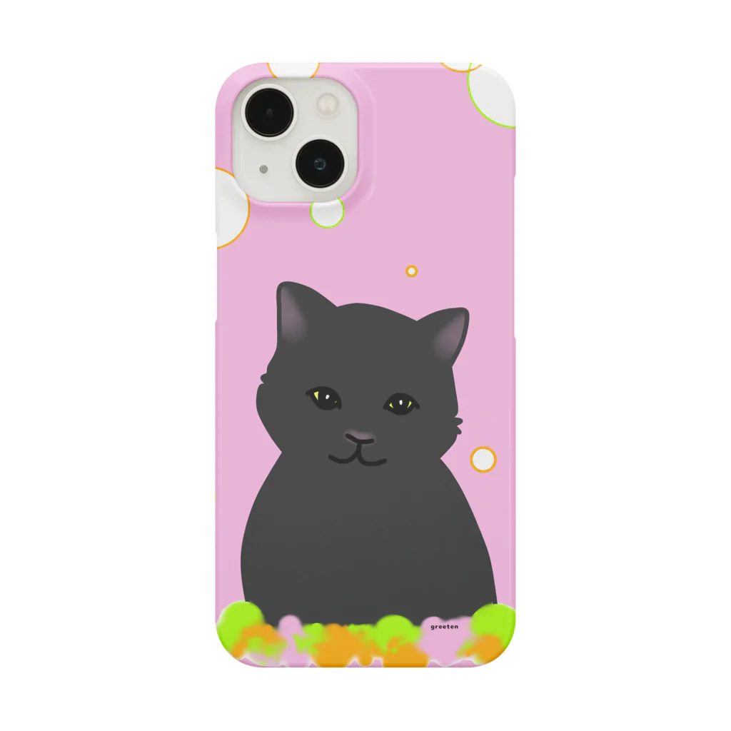 greetenの癒やし猫　黒猫 ピンク Smartphone Case