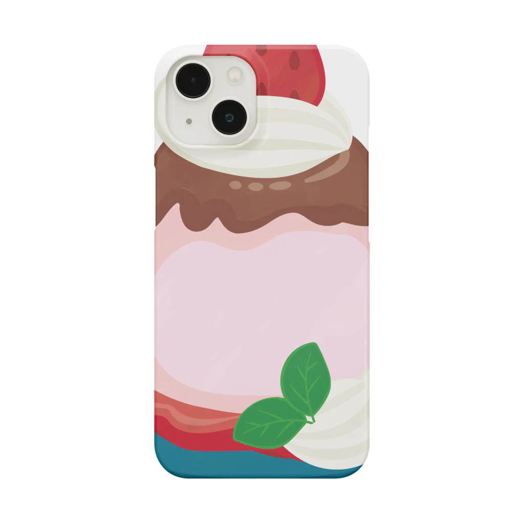 イラスト MONYAAT のバックプリント　毎月25日はプリンの日のプリン　イチゴプリン Smartphone Case