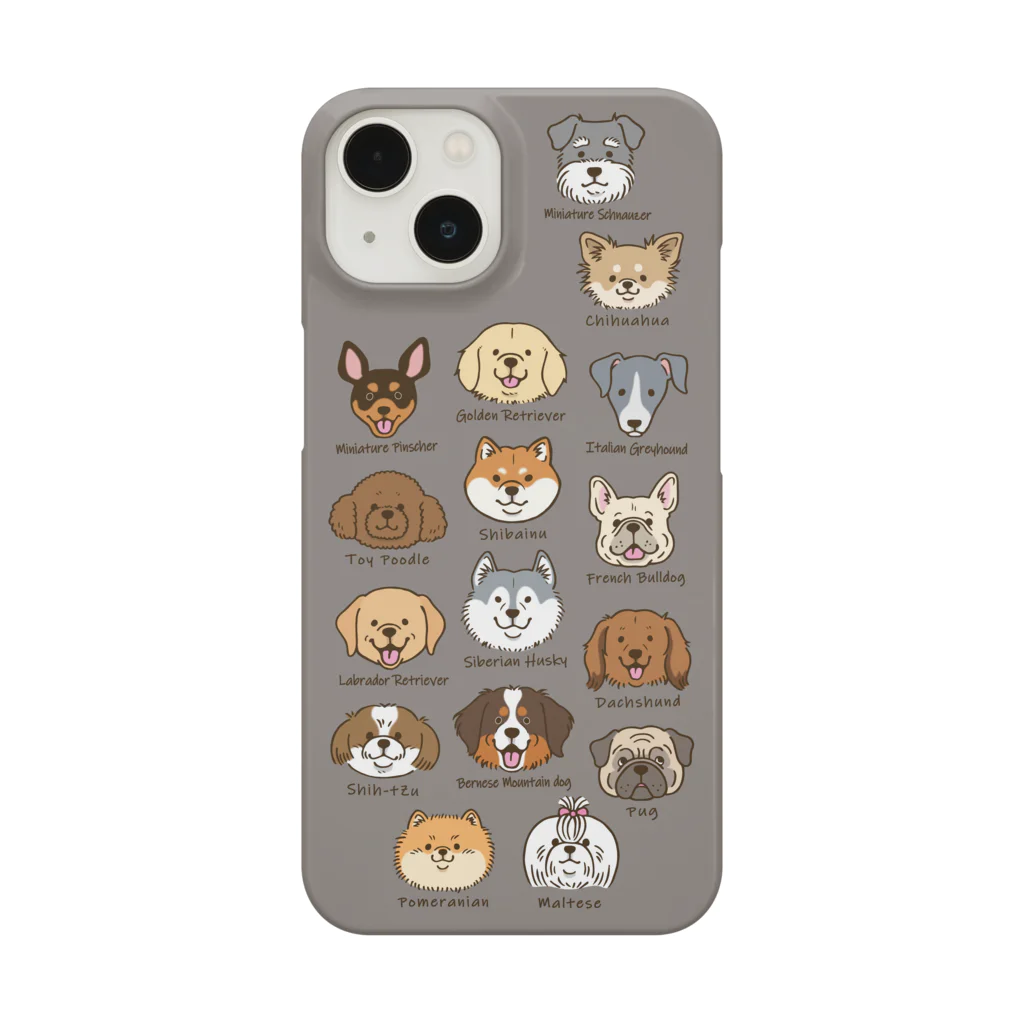 ひめとまい（沖縄・動物イラスト得意）のいー－－っぱいのワン！スマホケースiPhone13用(グレージュ) Smartphone Case