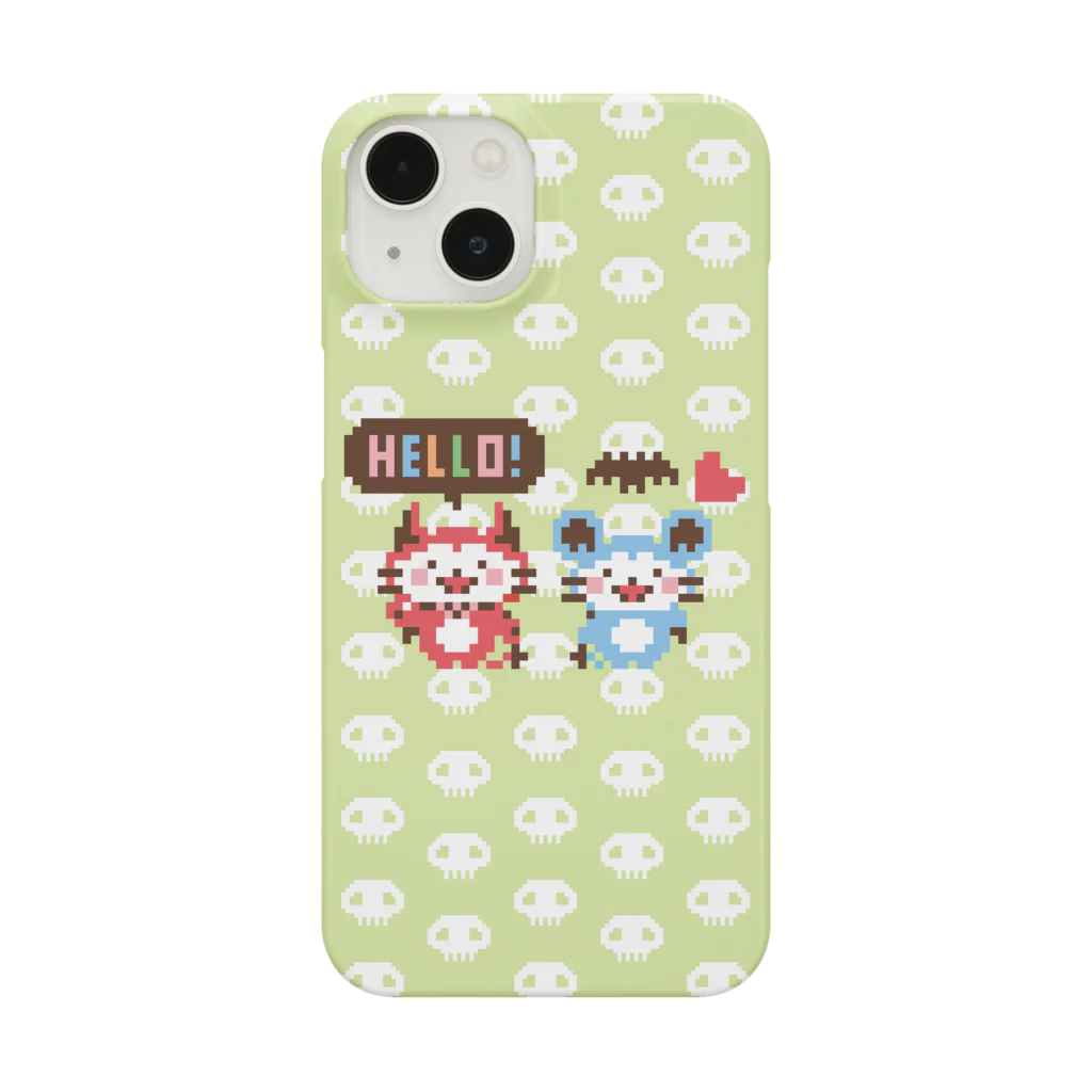 ミニマムユニヴァース@SUZURIのデビねこくんとデビねずちゃんドット絵 緑色 スマホケース Smartphone Case