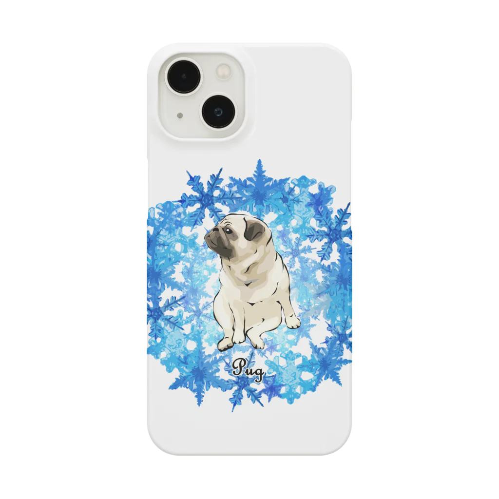 犬グッズの店しえるぶるーの冬のリース　雪の結晶　パグ　フォーン Smartphone Case
