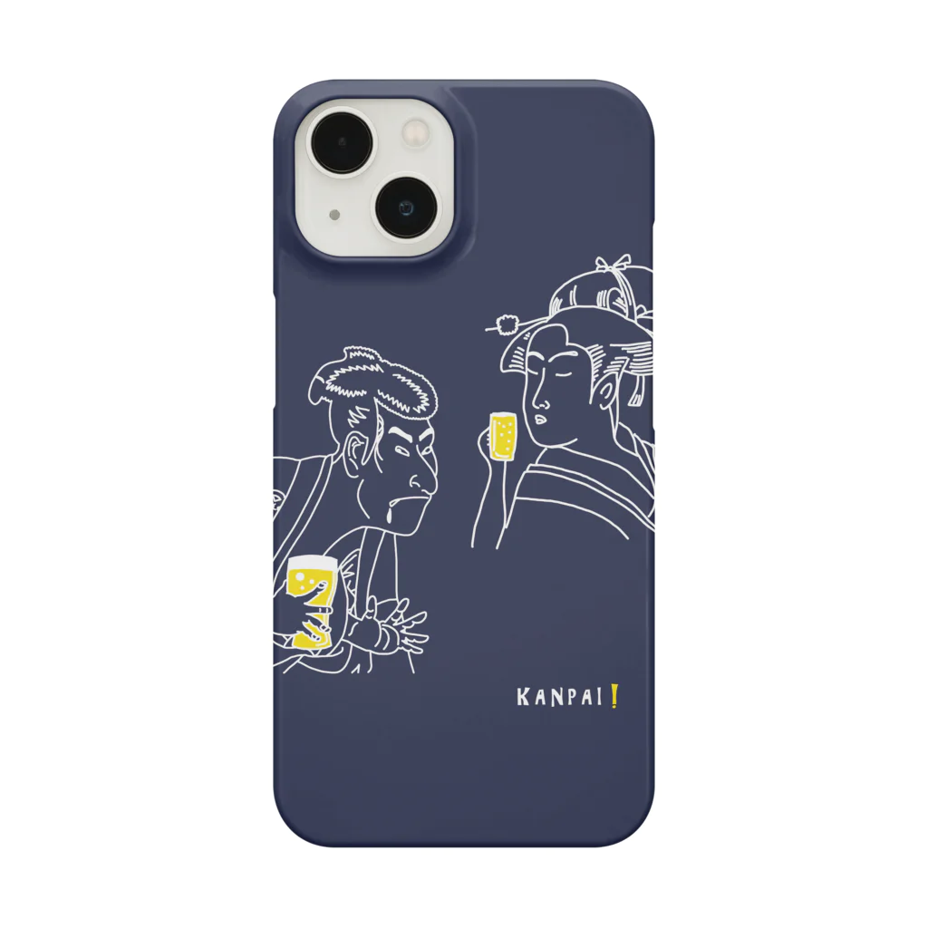 ビールとアート TM-3 Designの名画 × BEER（浮世絵男女）白線画-ネイビー Smartphone Case