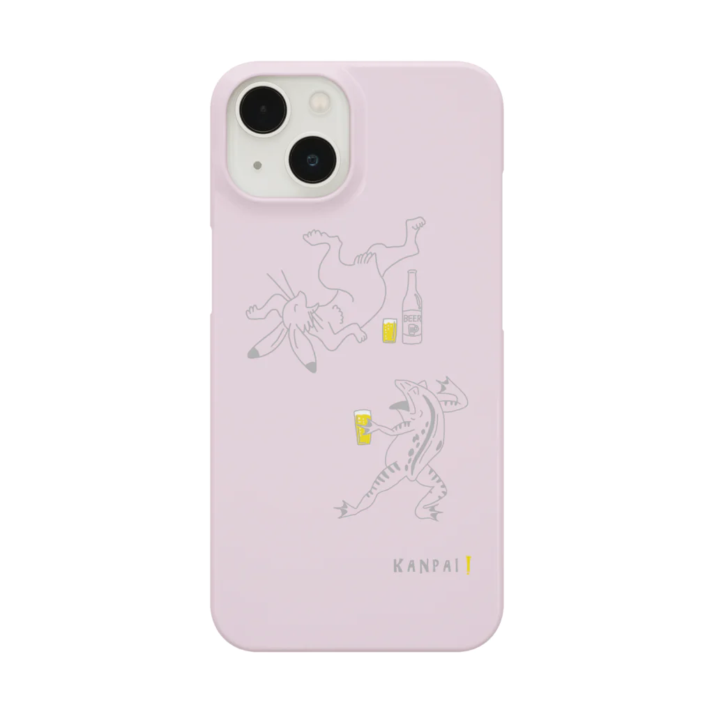 ビールとアート TM-3 Designの名画 × BEER（鳥獣戯画）グレ―線画-ピンク Smartphone Case