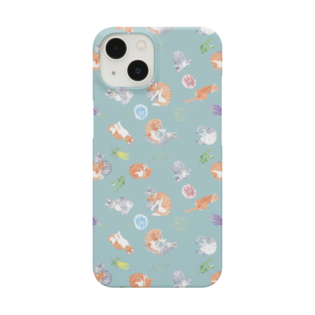 渡邊野乃香のお店のむーぽんドライフラワー柄　青 Smartphone Case