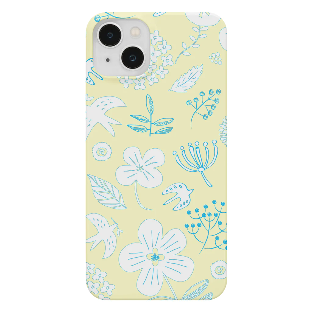 yumeyumeの 北欧風ブルーとイエローの花柄 Smartphone Case