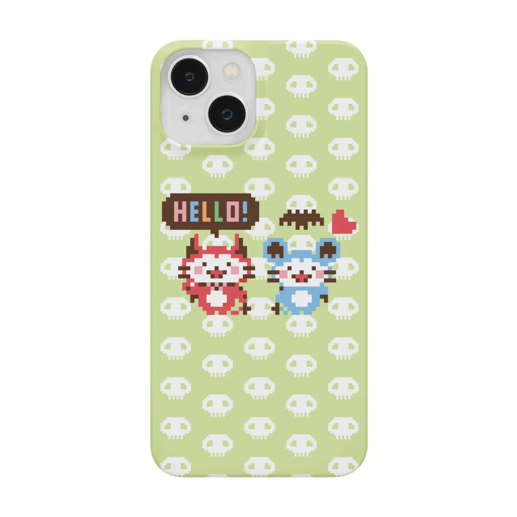 ミニマムユニヴァース@SUZURIのデビねこくんとデビねずちゃんドット絵 緑色 スマホケース Smartphone Case