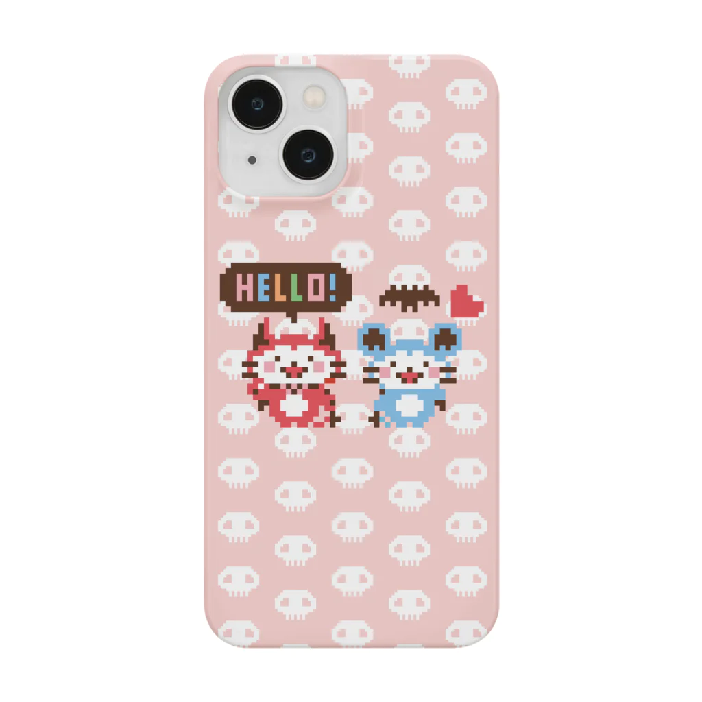 ミニマムユニヴァース@SUZURIのデビねこくんとデビねずちゃんドット絵 桃色 スマホケース Smartphone Case