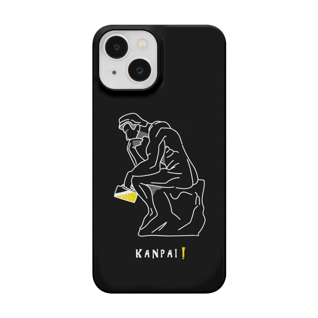 TM-3 Designの彫刻 × BEER（考える人）白線画-ブラック Smartphone Case
