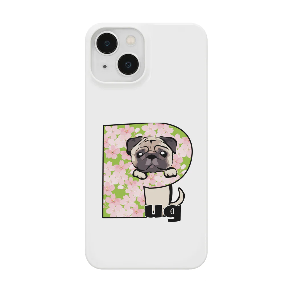 犬グッズの店しえるぶるーのアルファベット犬　パグ　桜 Smartphone Case