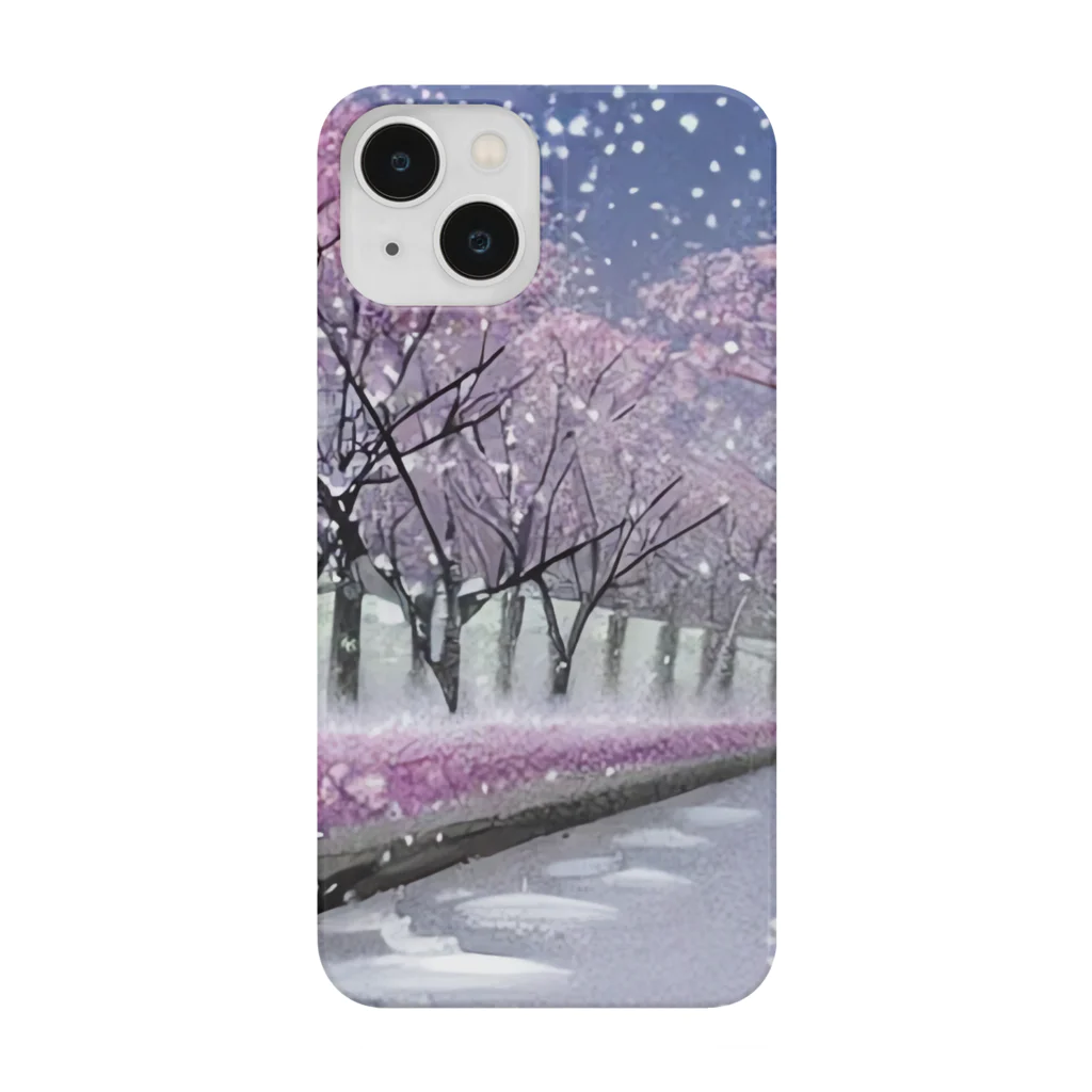 Yossy's Item Factoryの夜の桜並木に雪 Smartphone Case