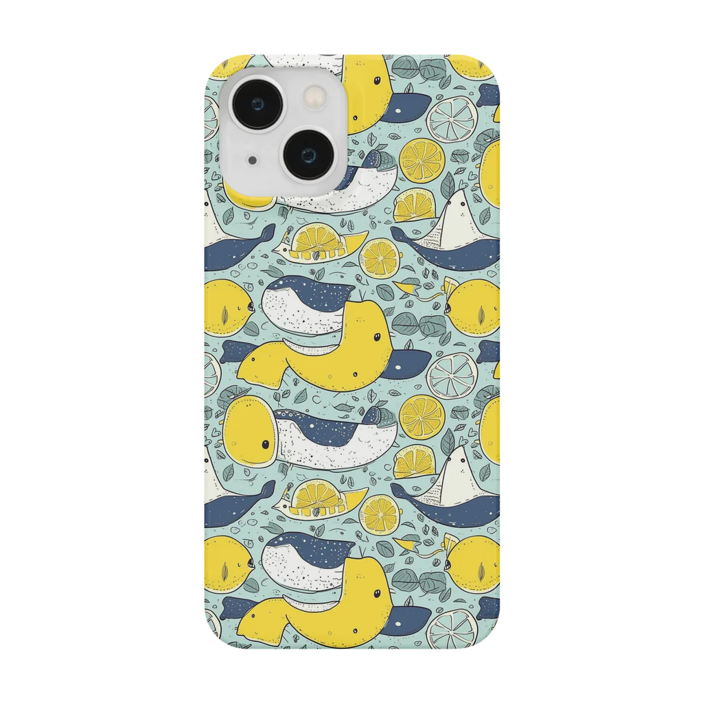 クジラレモンのレモン柄のクジラがこちらを見つめている Smartphone Case