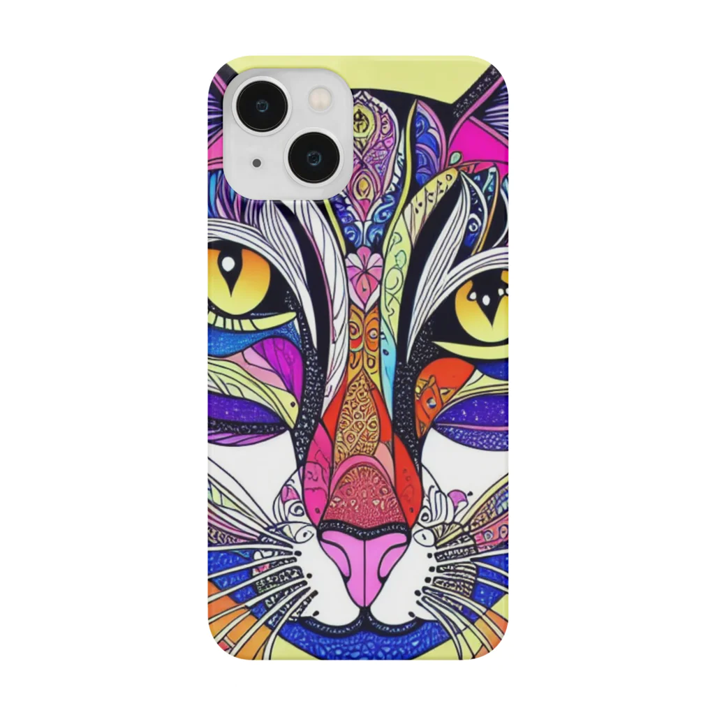 miamissioneのカラフルでエスニックテイストでポップな猫－Colorful, ethnic flavored, pop cat. スマホケース