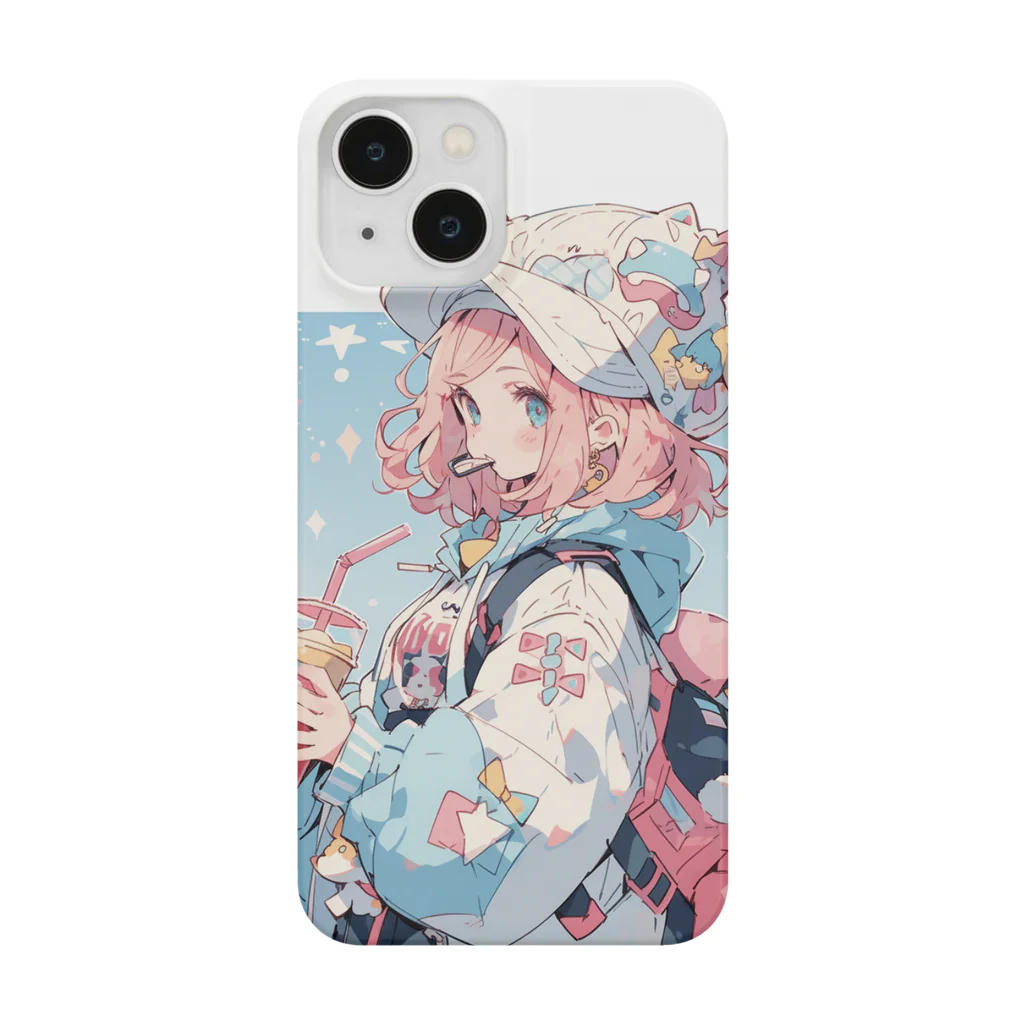 Sy Designの可愛いピンク髪少女 スマホケース