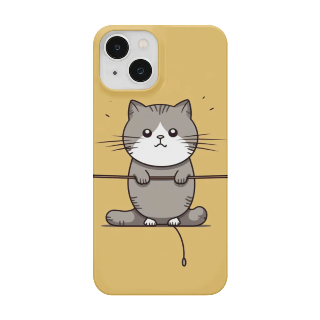 Yokogawaのロープにぎりぎりぶら下がった灰色の猫 Smartphone Case